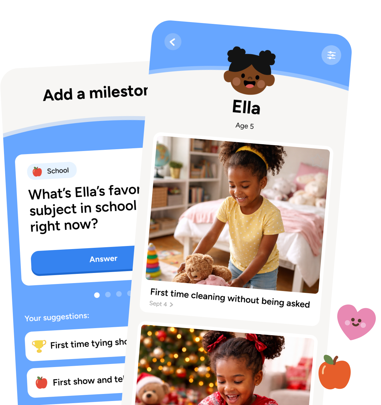 Keepsies app showing milestone tracking